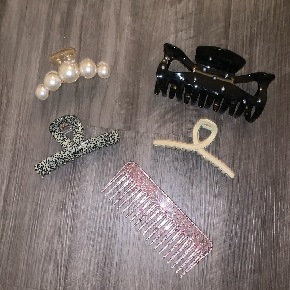 Black & White/Neutral Claw Clips + Comb Bundle